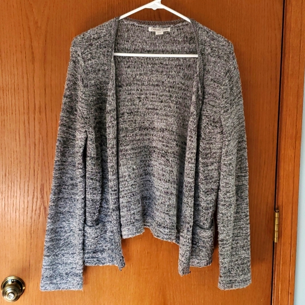 Coldwater Creek Black and Grey Marled Cardigan with Wire Lace Trim